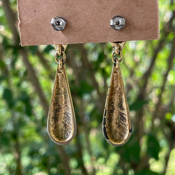 Vintage Monet Cream and Gold Tone Dangle Stud Earrings Deco Style - Picture 3 of 5